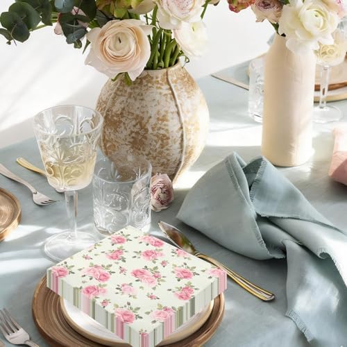 50Pcs Vintage Rose Paper Napkins -2Ply, 6.5×6.5 Inches
