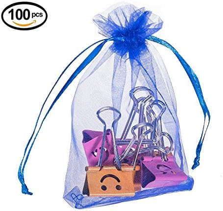 Wudygirl 100 PCS 5"x7" Organza Bags Blue Gift Bags with Drawstring