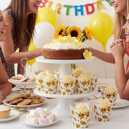 Maxdot 200 Pcs Sunflower Tulip Cupcake Liners for Baking Sunflower Paper Muffin Baking Cups Flower Tulip Muffin Liners Wrappers for Thanksgiving Baby Shower Wedding Birthday Party Decor