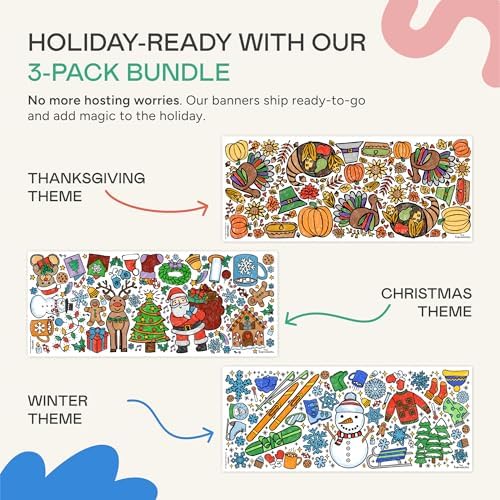 Tiny Expressions 3-Pack Large Holiday Coloring Tablecloth for Kids