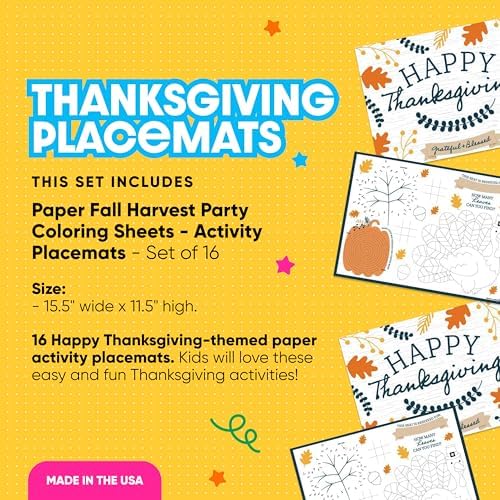 Big Dot of Happiness Happy Thanksgiving Games, Paper Fall Harvest Party Coloring Sheets, Thanksgiving Activity Placemats, Set of 16 (Pack of 2)