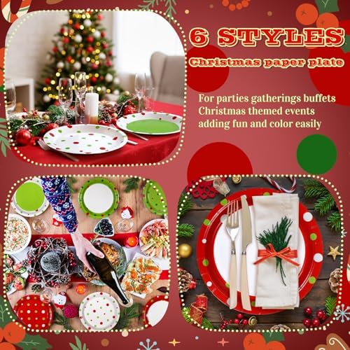 Fourluoo 96 Pcs Lime Green Christmas Paper Plates Disposable Dinner Plates for Xmas Birthday Party Table Decor