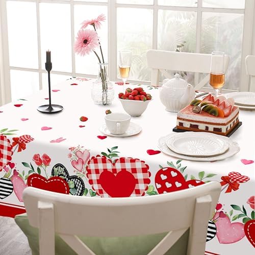 Valentine's Day Tablecloth Decoration Tablecloths, Pink Rose Rosette Butterfly Table Covers, Waterproof Table Cover for Dinner Kitchen Party Holiday Decor 60"x 84" Oblong/Rectangle