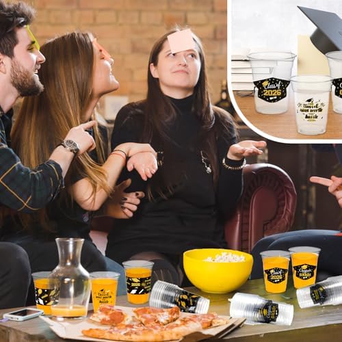 GuassLee Black and Gold Graduation Decorations 2026 Party Cups - 50pcs 12 Oz Black Gold Disposable Graduation Plastic Cups for Drinks Class of 2026 Grad Party Supplies