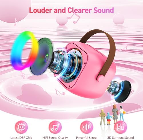 Mini Karaoke Machine,Portable Bluetooth Speaker with 2 Wireless Microphones