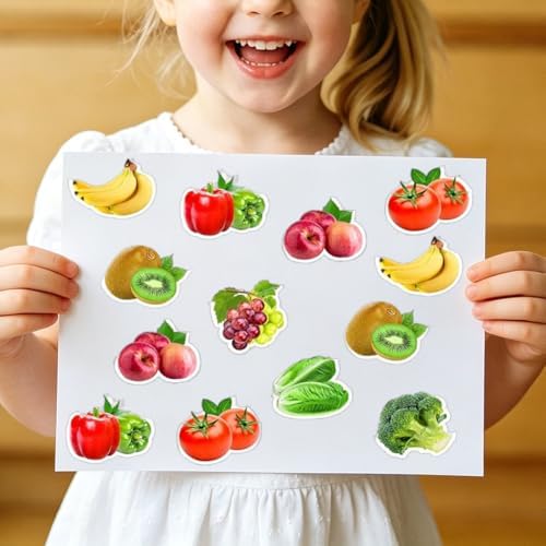 500PCS Fruit Stickers Rolls 8 Styles Fruits and Vegetables Sticker 1in Self-Adhesive Waterproof Vinyl Stickers Decor for Birthday Party Envelopes Scrapbook Decorations