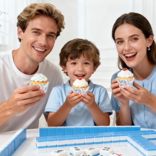 JarThenaAMCS 300Pcs Mahjong Cupcake Liners Blue Paper Baking Cups Standard Muffin Cupcake Wrappers for Birthday Game Night Theme Party Supplies