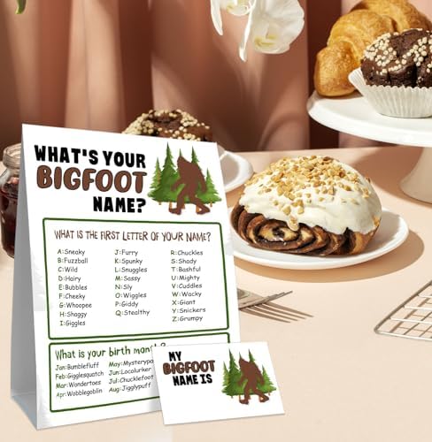 Bigfoot Birthday Party Decorations-Birthday Party Games,Bigfoot Theme Birthday Party Sign for Boys Girls,Kids Bigfoot Activity Cards,Bigfoot Activity Decoration Supplies,What's your Bigfoot Name
