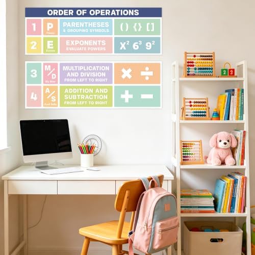 PAIVSUN 2Pcs Math Posters for Classroom, Math Bulletin Board Decorations Set, Large Educational PEMDAS Posters for Elementary Middle High Back To School Teacher Supplies Home Office Wall Decor