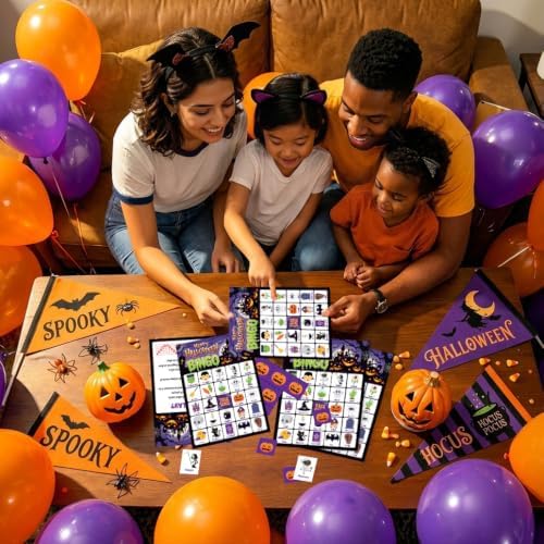 Halloween Bingo Cards for 24 Players - 5" x 7", Purple