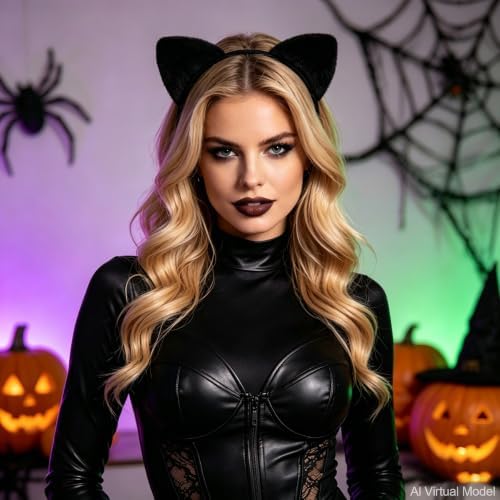 Black Cat Ears Headband Costume Accessories for Halloween for Adult Women