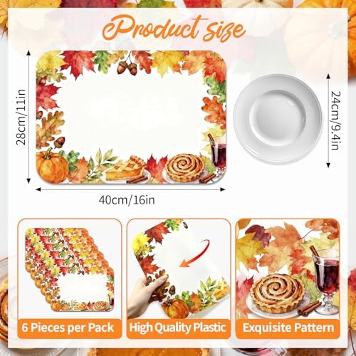 Fall Plastic Placemats Set of 6, Wipeable Maple Leaf Place Mat 11x15.7 Inch Thanksgiving PP Table Placemat for Kitchen Dining Indoor Outdoor Party Decor