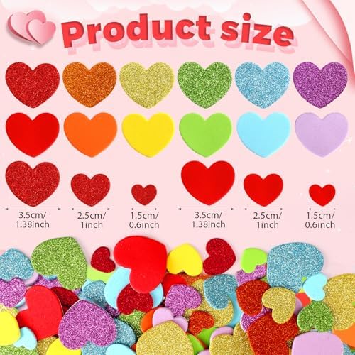 600Pcs Glitter Foam Heart Stickers Valentines Day Love Sticker