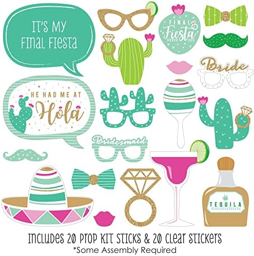Fiesta Bridal Shower Photo Booth Prop Kit, DIY Cardstock Props - 20pc