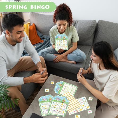 YQUQWN Spring Bingo Game 24 Players, Spring Party Bingo Cards Set, Spring Party Games for Adults, Birthday Holiday Spring Activities