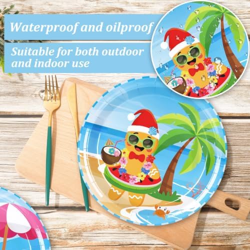 Whaline 40 Pcs Christmas in July Paper Plates Disposable Plates Decorative Summer Santa Claus Gingerbread Man Flamingo Tableware Dessert Plate for Birthday Party Tableware Supplies