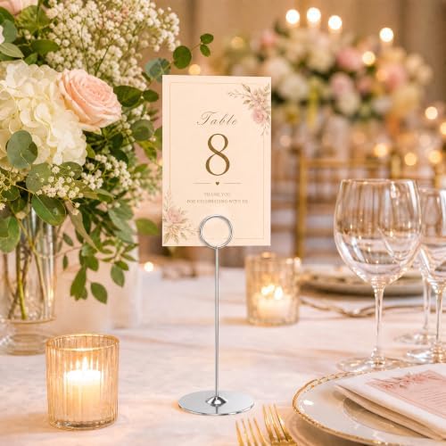 Urban Deco 16 Pieces Table Card Holder 8 inches Silver Place Steel Card holders for Photos, Food Signs, Memo Notes, Weddings, Restaurants, Birthdays.