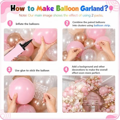 Dusty Pink Balloon Garland Arch Kit Double Stuffed Pearl White Gold