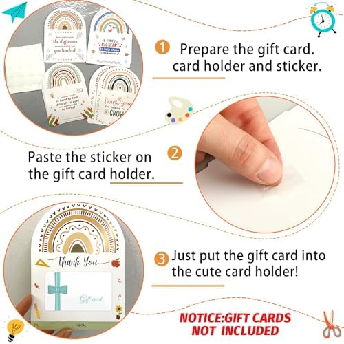 HEYINSEHN 24 Pcs Teacher Appreciation Gift Card Holders Bulk Thank You Cards for Teachers Graduation Appreciation Gifts Card Sleeves Rainbow Graduation Gift Card Holder of The Year Appreciation Gifts