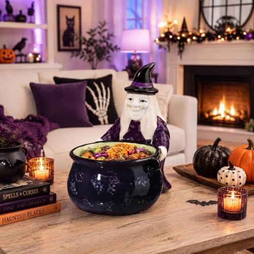 Reallnaive Halloween Candy Bowl Witch Cauldron Pot Ceramic Candy Dish