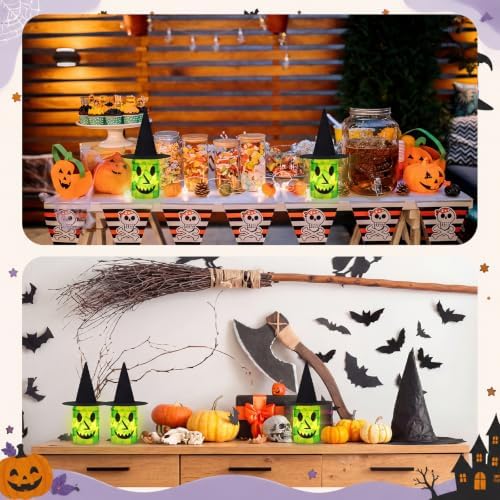 Qinyoung 12 Pcs Halloween Witch Crafts Witch Mason Jars with LED Light