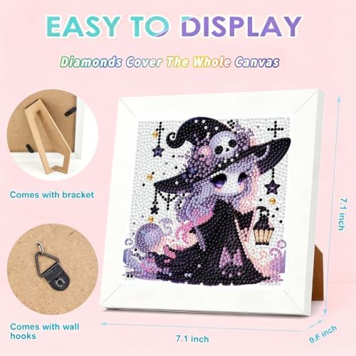 Tiwabb Witch Diamond Art Kit for Kids with Frame,DIY Crafts for Girls Boy