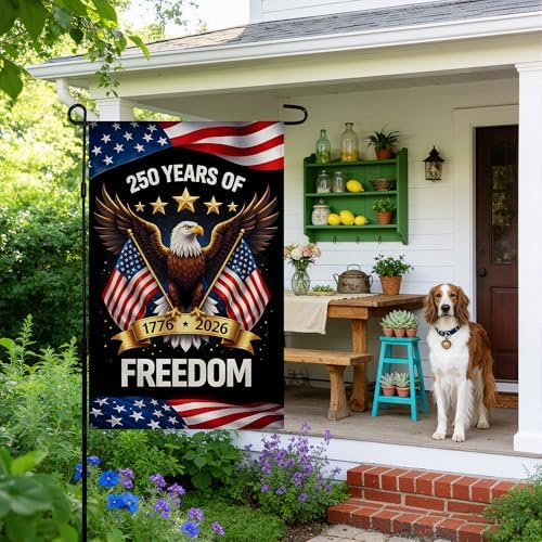250th Anniversary USA Flag - 250 Years of Freedom 1776-2026 Merchandise Double Sided Garden Flag | Patriotic Banner 4th of July Decorations Accessories for Garden Yard Porch Patio Lawn Outdoor Outside Decor