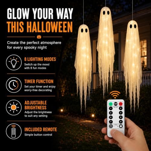 3 Packs Halloween Decorations Outdoor - Hanging Ghost Decor for Porch Yard