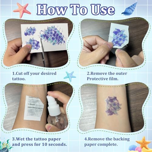 Mermaid Scale Temporary Tattoos for Kids Mermaid Face Tattoos