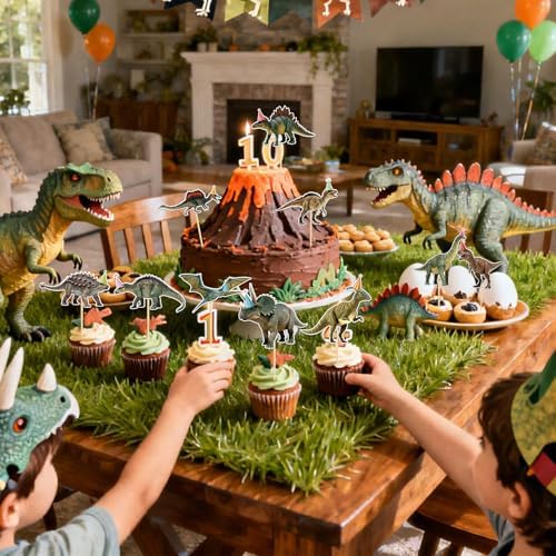 Hooqict 40Pcs Dinosaur Cupcake Toppers Dinosaur Birthday Cake Decorations Cupcake Toppers for Kids Boys Girls Dino Themed Baby Shower Birthday Party Decorations Supplies