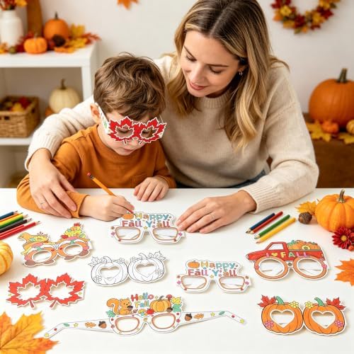 32Pcs Fall Thanksgiving Craft Bulk Coloring Glasses DIY Arts Kit for Kids