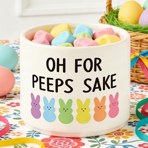 Easter Candy Dish Cauldron - Bunny Mini Ceramic Candy Bowl Tiered Tray Decor, Easter Snack Serving Bowl Table Wishes Accents for Party Birthday Home Kitchen (Oh For Peeps Sake)
