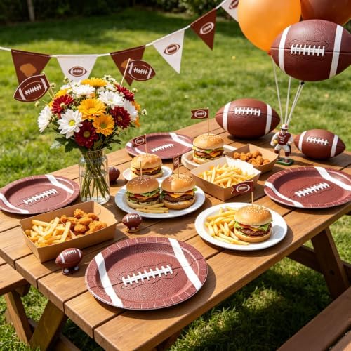 50 Pcs Football Shaped Plates, 12" Disposable Oval Paper Plates