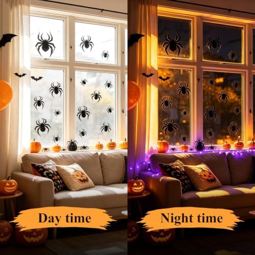 24 PCS Spider Wall Halloween Decorations, Realistic 3D Scary Spiders Wall Stickers for Home, DIY PVC Window Stickers Halloween Party Supplies Indoor