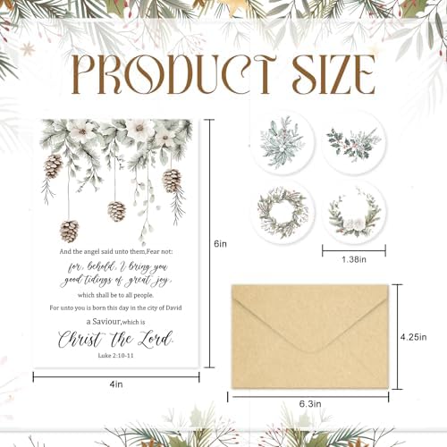 SuperShunhu 24 Pack Christian Christmas Cards, 6 Designs Religious Xmas Cards with Christmas Blessings Inside, Scripture Holiday Greeting Cards With Bible Verses