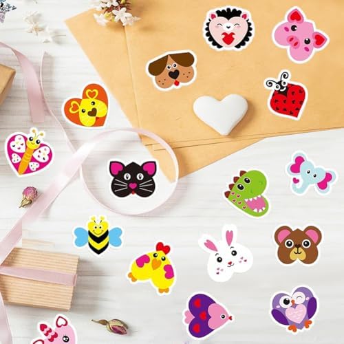 500PCS Stickers 16 Styles Animals Sticker Rolls Adorable Cartoon Stickers 1in Self-Adhesive Waterproof Vinyl Sticker Decor for Birthday Party Envelopes Scrapbook Decorations