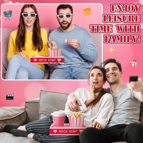 Dunzoom 20 Pcs Valentine's Day Movie Night Supplies Galentines Movie Night Paper Snack Trays Popcorn Candy Holder Snack Boxes Cardboard Food Holder Trays