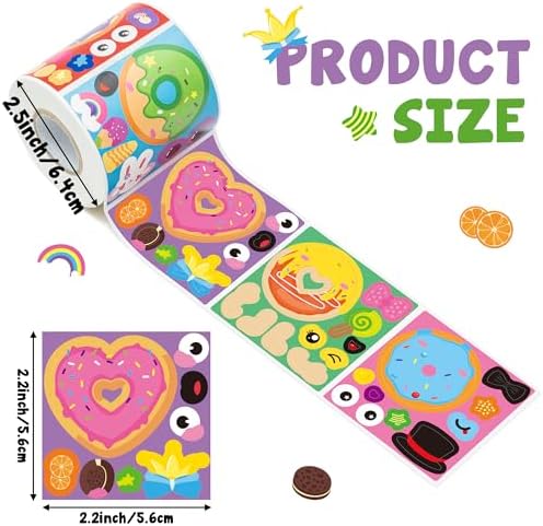 Haooryx Donut DIY Sticker Rolls, 600pcs Make A Donut Face Scene Stickers