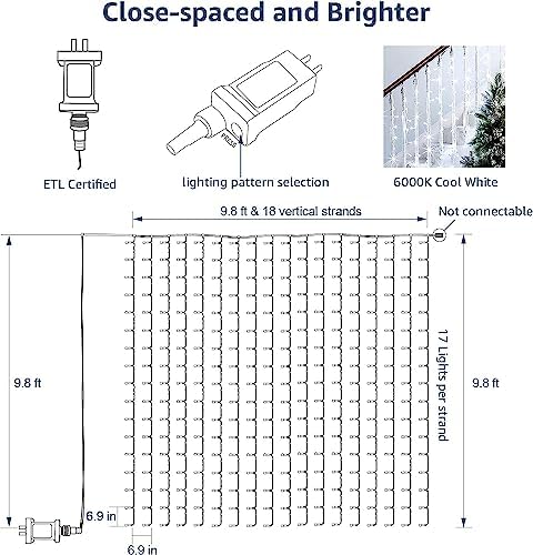 Lepro Lighting Ever 306 LED Curtain Lights Cool White, Hanging Fairy Lights