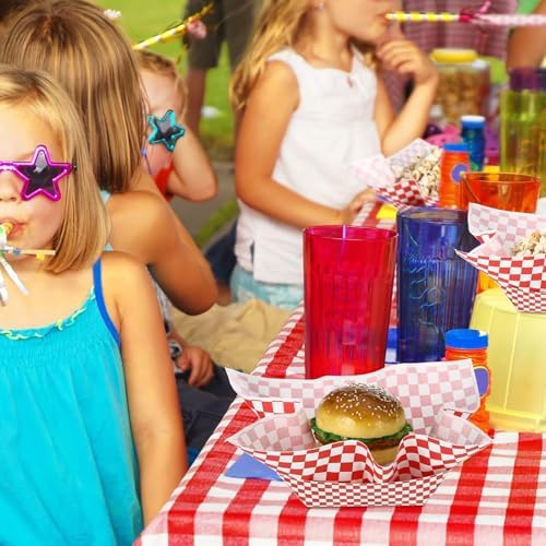 Geosar 200 Pcs Gingham Paper Food Tray with Wax Paper,Red White