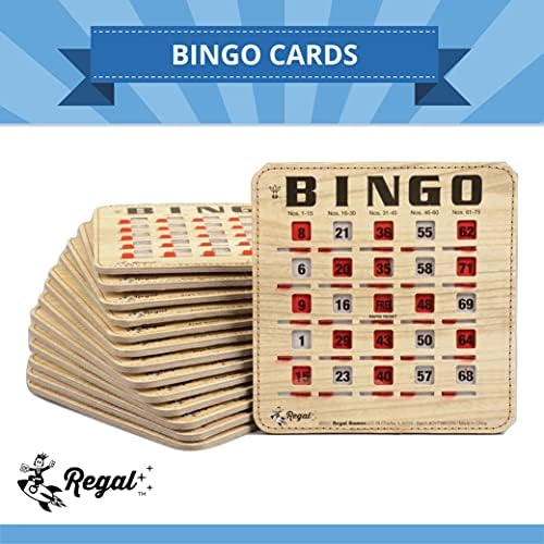 Regal Bingo Bulk Bingo Cards with Sliding Windows - Reusable Bingo Game Cards for Adults Large Group - 50 Pack, Woodgrain