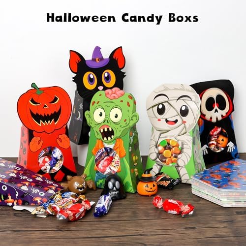 Giiffu 54 Halloween Candy Treat Boxes with Clear Window, Small Favor Boxes