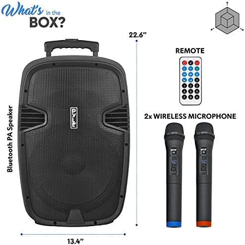 Pyle 12" Bluetooth PA Speaker | 1000W Sound System, 2 Wireless Mics