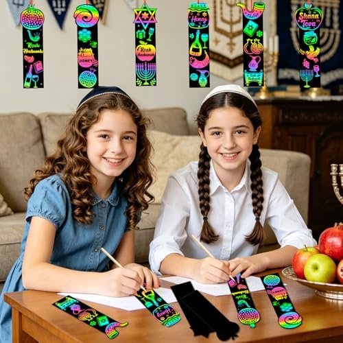 JUNEBRUSHS 30 Pack Rosh Hashanah Scratch Art Bookmarks