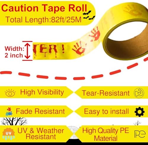 2Pack Halloween Decorations Caution Tape, 2 inch x 82 feet Do Not Enter Caution Tape Roll Yellow Scary Hazard Warning Tape Safety Outdoor DIY Spooky Decorative for Party,Door,Danger Areas, Barricade