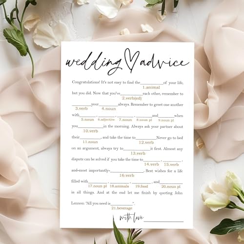 Bridal Shower Game Cards – Wedding Advice for The Bride and Groom, Fun Engagement Party Icebreaker for Guests, 25 Pack Minimalist White Wedding Party Supplies - A06