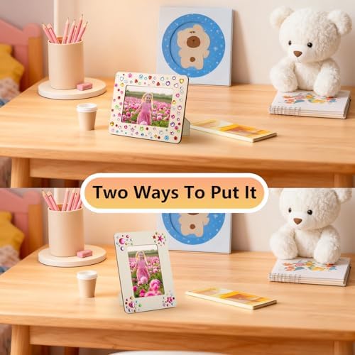 Lesnala 6 Pcs Unfinished Wood Picture Frame Crafts DIY Kits with Stickers
