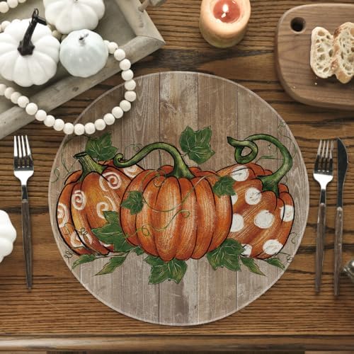 Artoid Mode Wood Pumpkins Round Fall Placemats Set of 4-14 Inch