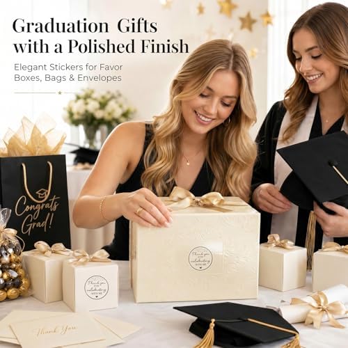 100PCS Thank You for Celebrating with Me Stickers, Clear Black Foil Party Favor Labels for Birthday, Baby Shower, Bridal Shower, Graduation & Gift Bag Packaging 1.6 Inch