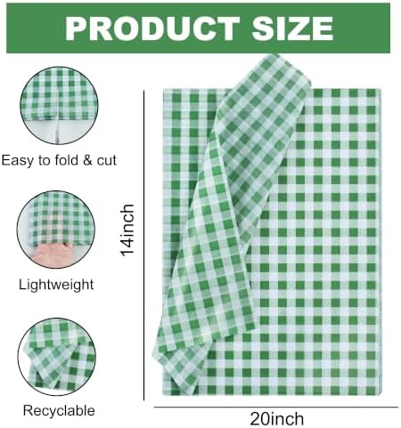 BEISHIDA Gingham Tissue Paper Bulk, Forest Green White Checkered Wrapping Tissue Paper for Gift Bags, 14 x 20 Inch Gift Wrap for Birthday Easter Jungle DIY Crafts Decor Holiday Flowers,50 Sheets